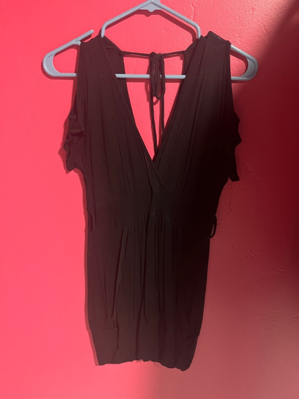 Wet Seal Black Deep V Tie-Back Tunic Top